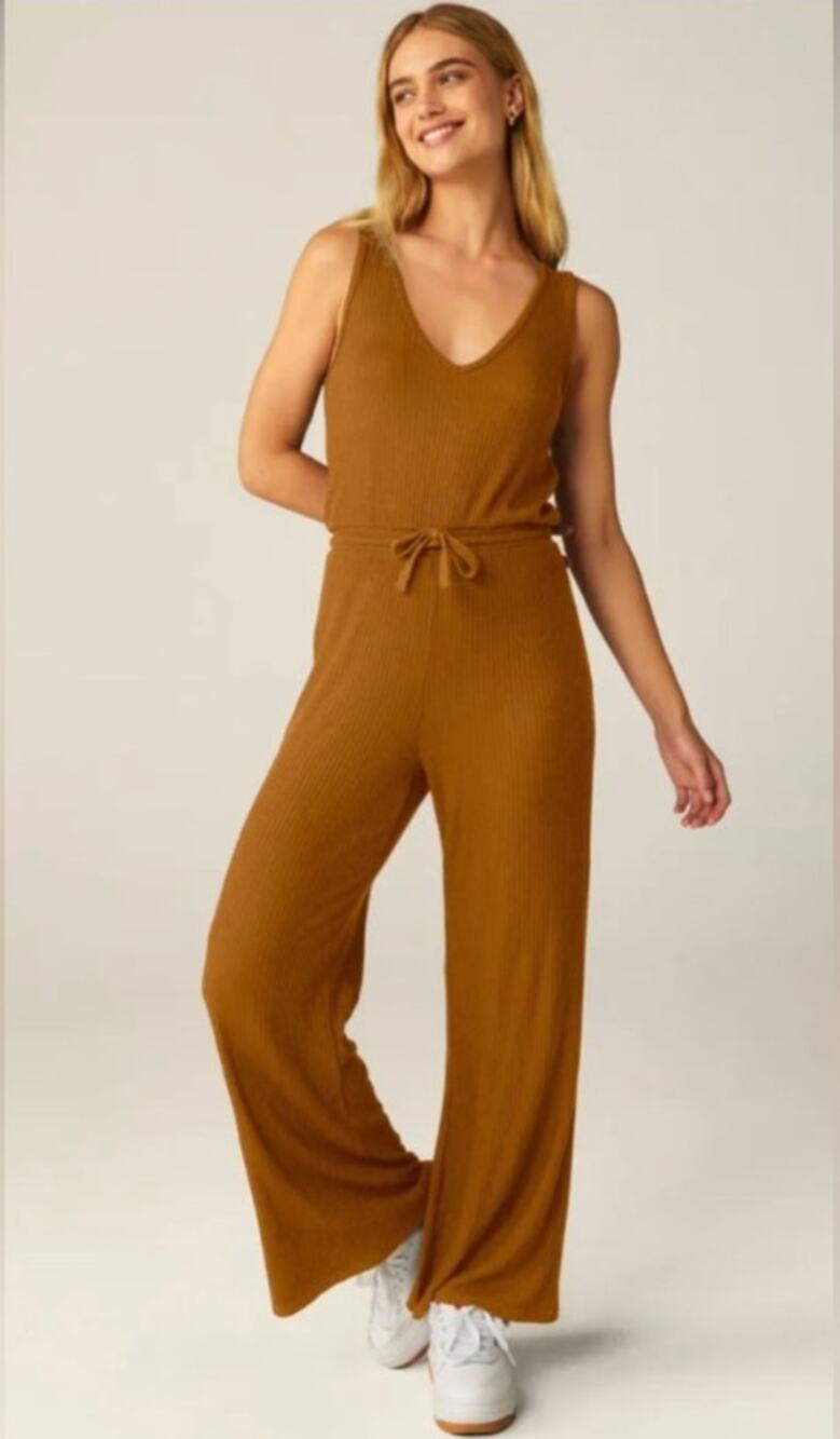 Beyond Yoga Orange Ribbed Wide Leg Jumpsuit